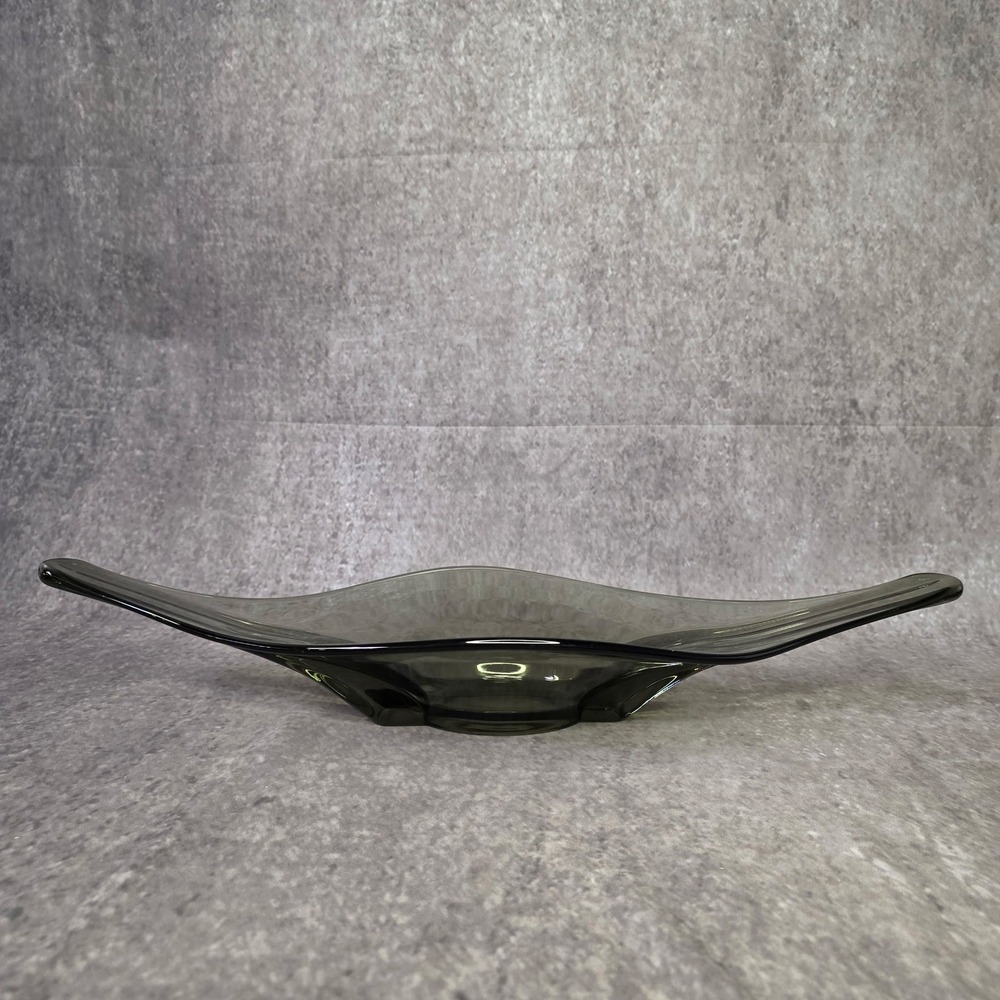 Vintage MCM Viking Charcoal Large Art Glass Console Bowl 19.5"